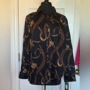 New With Tags Ralph Lauren Equestrian Blouse With Bridle & Reins Print Size 1X